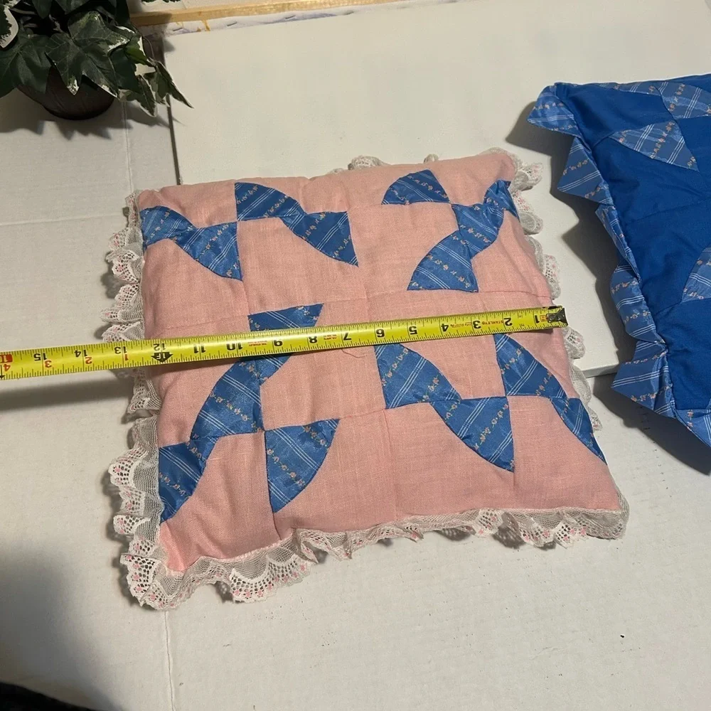 Pink and Blue Patchwork Throw Pillows